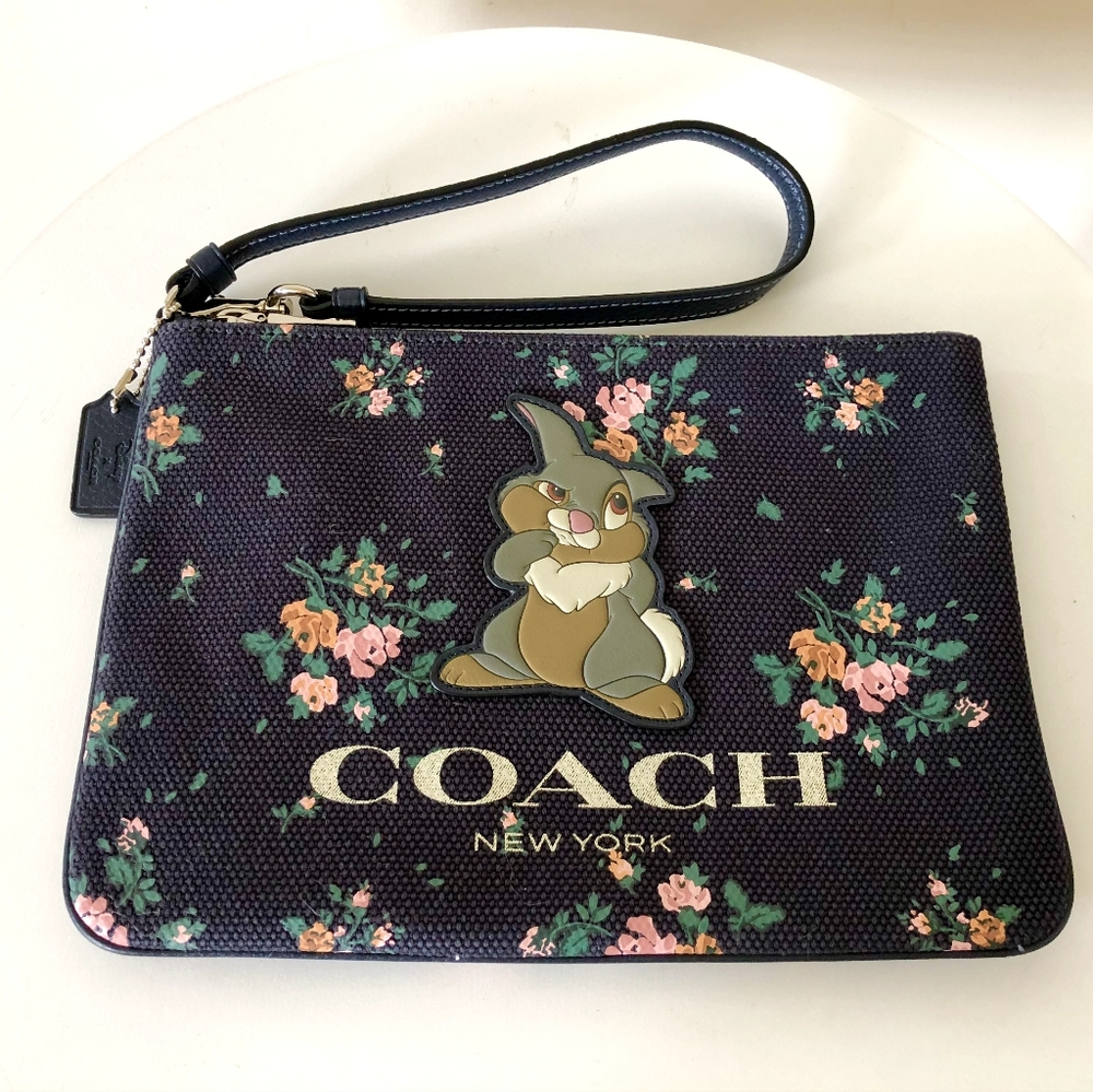NWT✨Coach X Disney Thumper Rose Bouquet Gallery Pouch (Black/Multi) 91762